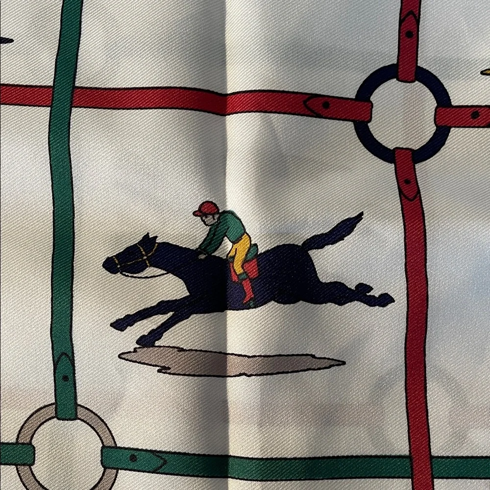 Vintage Multicolor Equestrian Horse Racing Square Italian Scarf - Picture 11 of 16
